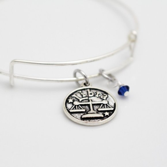September Libra Adjustable Charm Bangle - Handmade Zodiac Bracelet - Picture 7 of 12